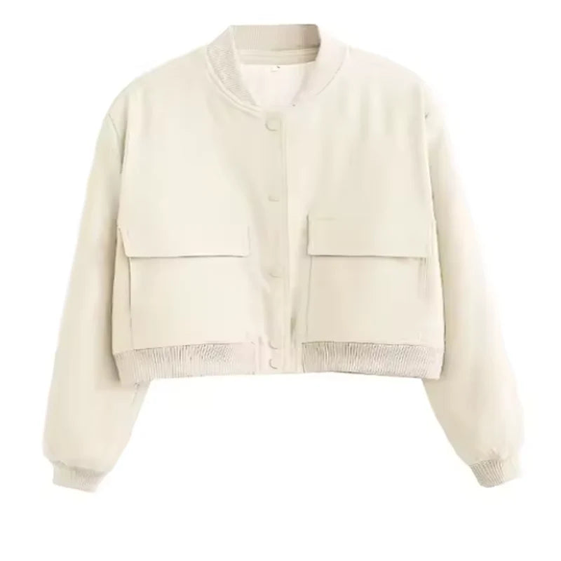 Veste Bomber Femme à Manches Longues – Style Vintage, Casual et Chic, Poches Pratiques, Mode Printemps