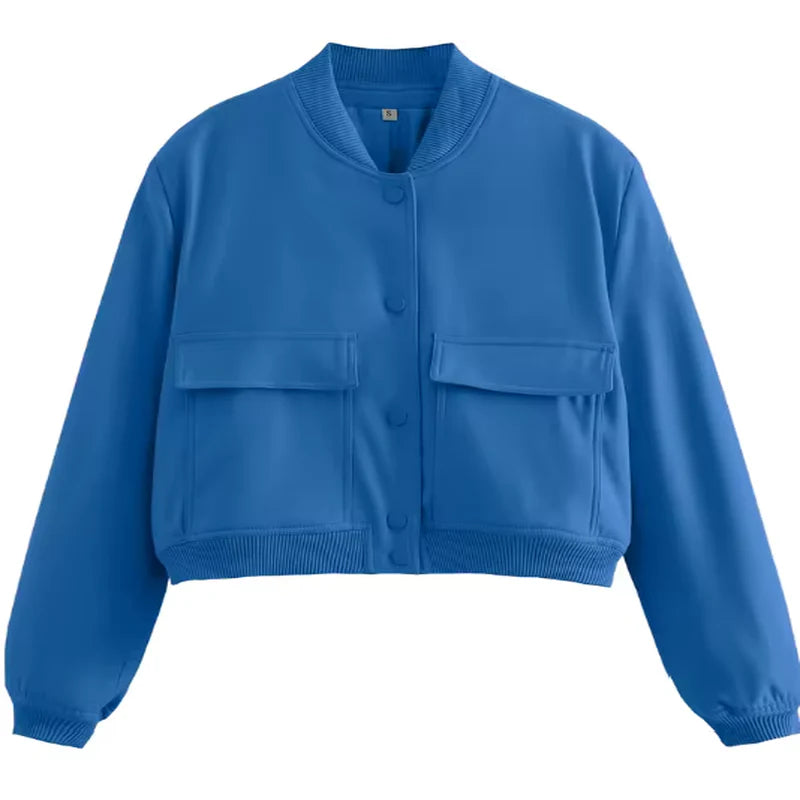 Veste Bomber Femme à Manches Longues – Style Vintage, Casual et Chic, Poches Pratiques, Mode Printemps