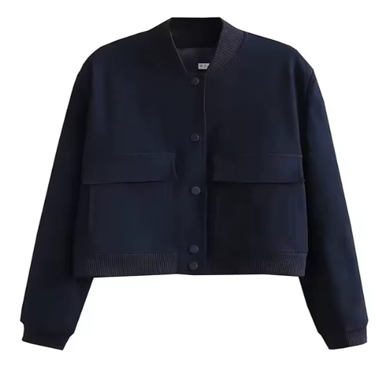 Veste Bomber Femme à Manches Longues – Style Vintage, Casual et Chic, Poches Pratiques, Mode Printemps