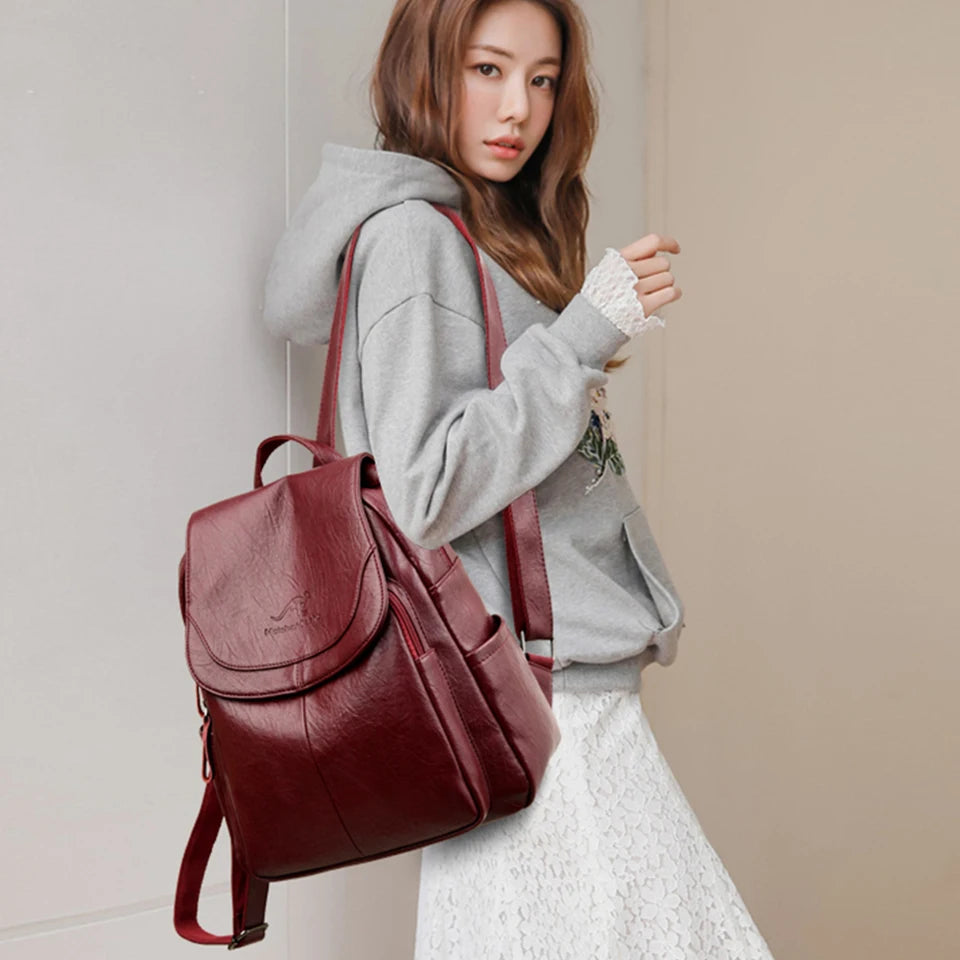 Ladies Bookbag Rucksack Women Large Capacity Backpack Purses High Quality PU Leather Female Vintage School Bags Travel Bagpack