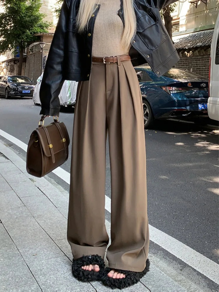 Loose Drapey Wide Leg Suit Pants High Waist Straight Cut Floor Length Casual Trousers Women's Spring Early Season Faion