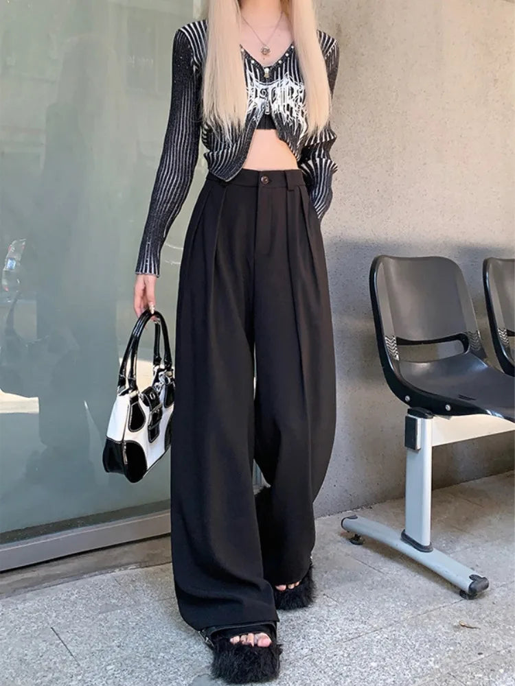 Loose Drapey Wide Leg Suit Pants High Waist Straight Cut Floor Length Casual Trousers Women's Spring Early Season Faion