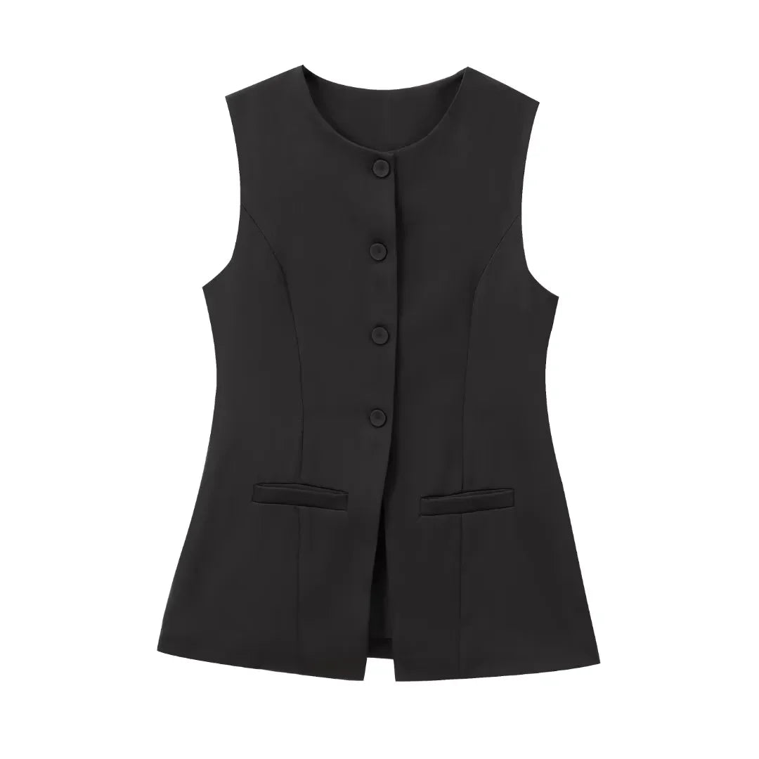 Gilet long pour femme – Élégance décontractée pour le bureau et l'automne
