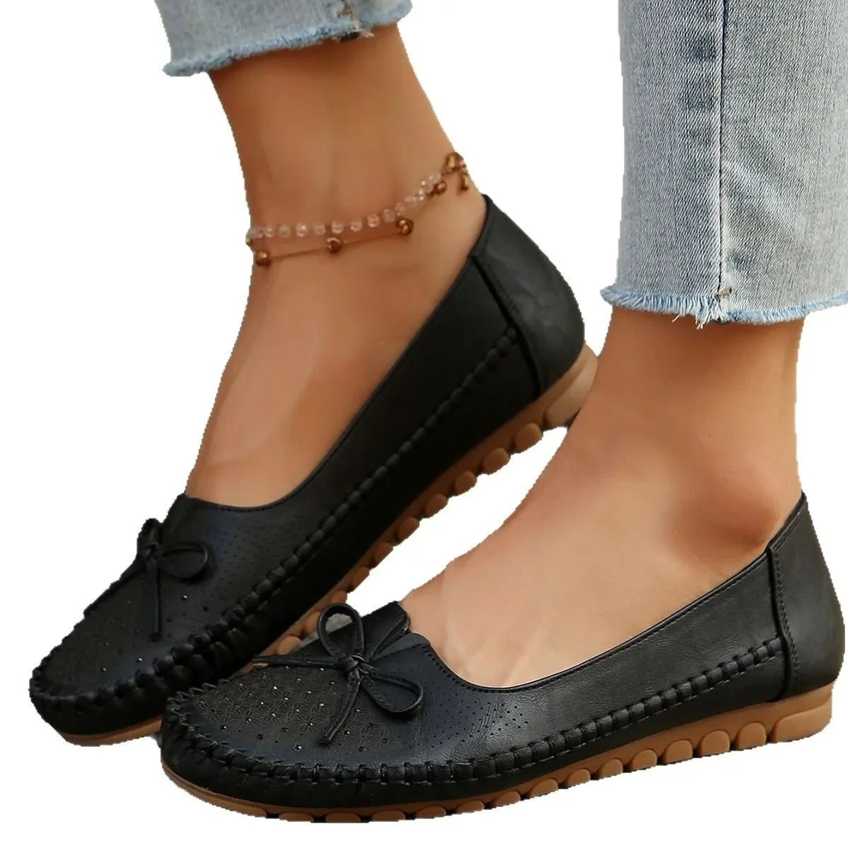 Chaussures Femme Casual 2025 – Mocassins Plats Respirants avec Nœud, Bout Rond et Confort