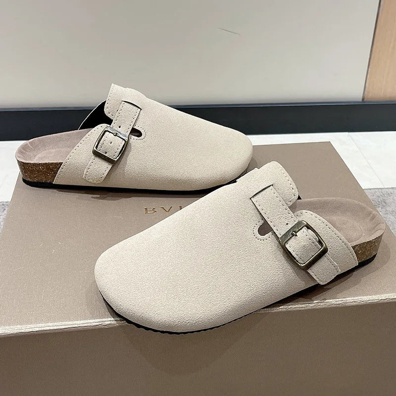 Cork Footbed Clogs for Women Men Fashion Leather Mules Comfort Potato Shoes with Arch Support Indoor Outdoor Flat Slides