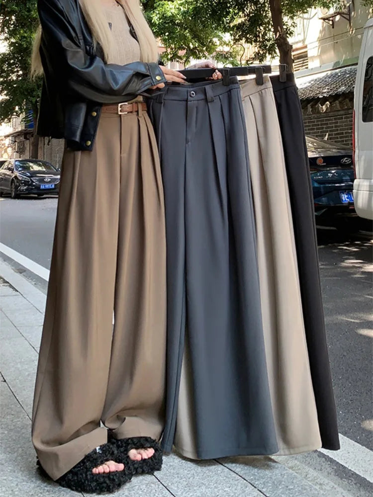 Loose Drapey Wide Leg Suit Pants High Waist Straight Cut Floor Length Casual Trousers Women's Spring Early Season Faion