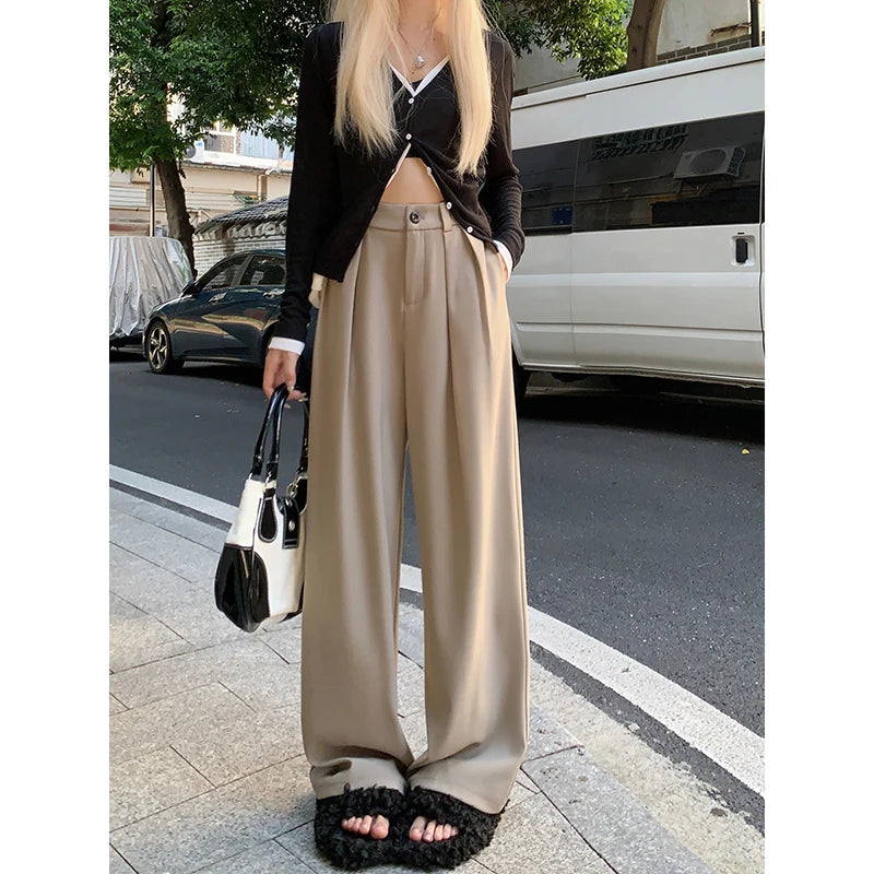 Loose Drapey Wide Leg Suit Pants High Waist Straight Cut Floor Length Casual Trousers Women's Spring Early Season Faion