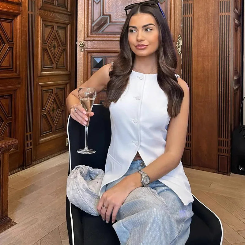 Gilet long pour femme – Élégance décontractée pour le bureau et l'automne