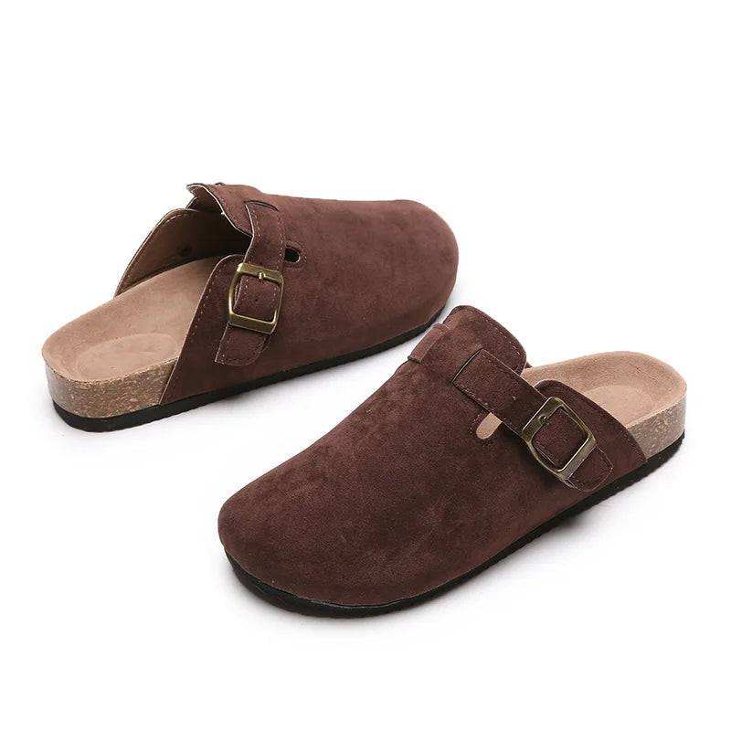 Cork Footbed Clogs for Women Men Fashion Leather Mules Comfort Potato Shoes with Arch Support Indoor Outdoor Flat Slides