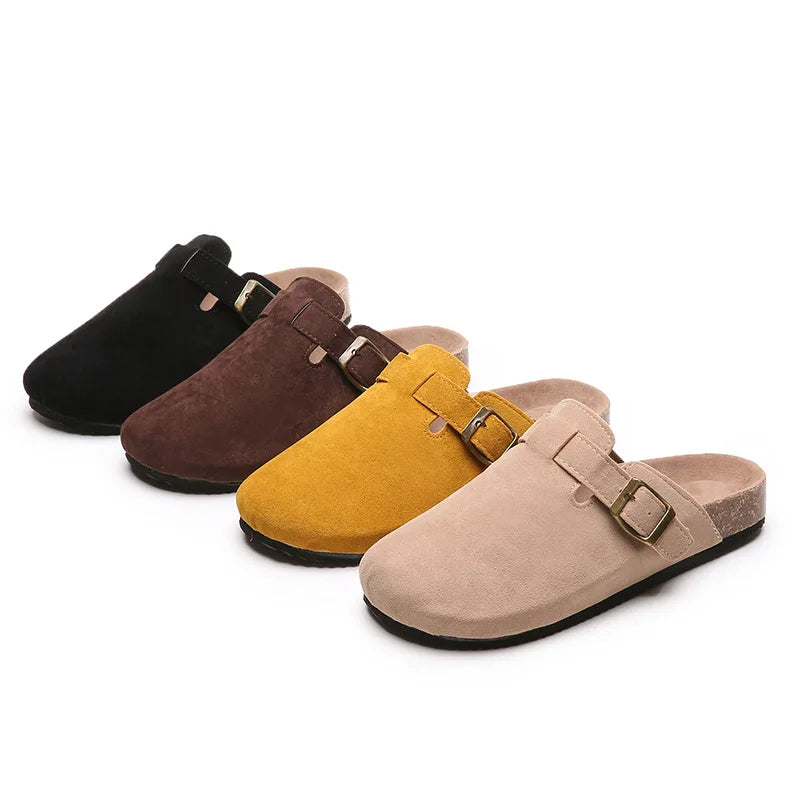 Cork Footbed Clogs for Women Men Fashion Leather Mules Comfort Potato Shoes with Arch Support Indoor Outdoor Flat Slides