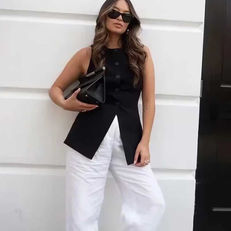 Gilet long pour femme – Élégance décontractée pour le bureau et l'automne