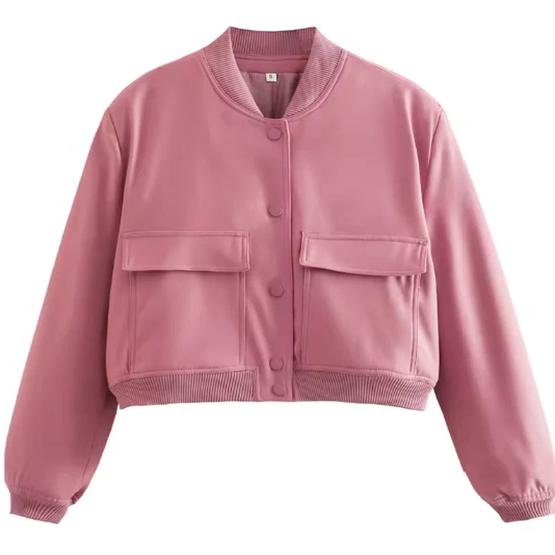 Veste Bomber Femme à Manches Longues – Style Vintage, Casual et Chic, Poches Pratiques, Mode Printemps