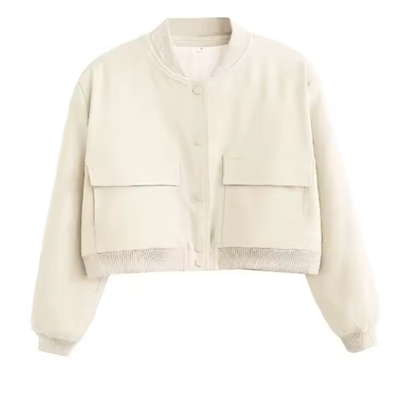Veste Bomber Femme à Manches Longues – Style Vintage, Casual et Chic, Poches Pratiques, Mode Printemps