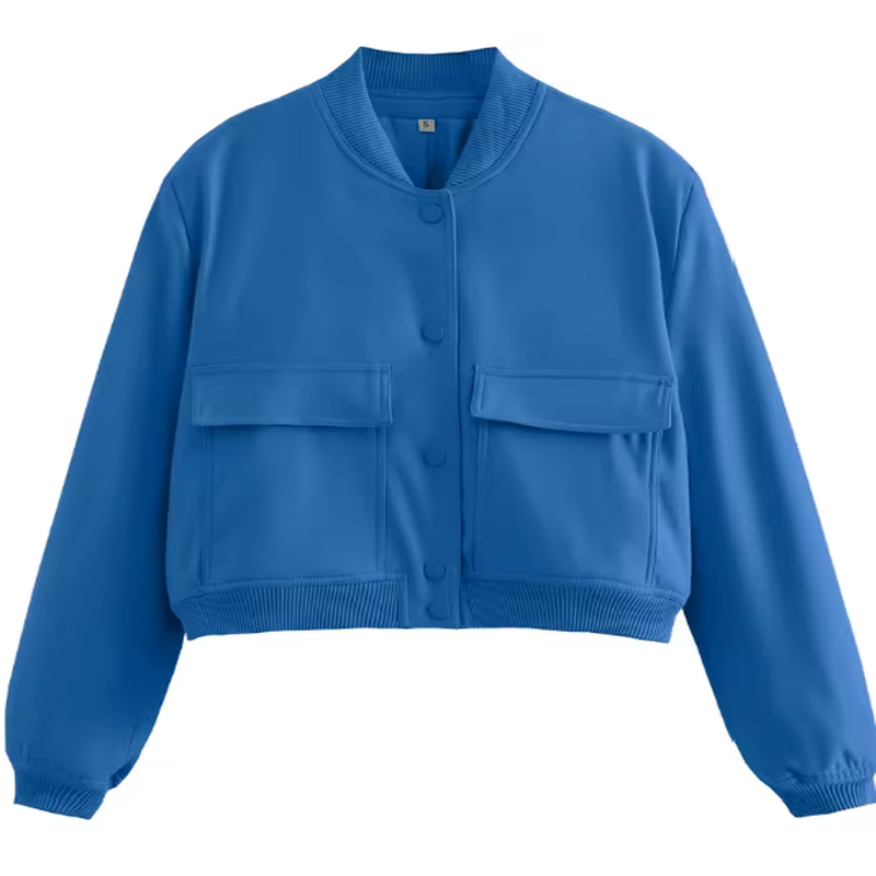 Veste Bomber Femme à Manches Longues – Style Vintage, Casual et Chic, Poches Pratiques, Mode Printemps