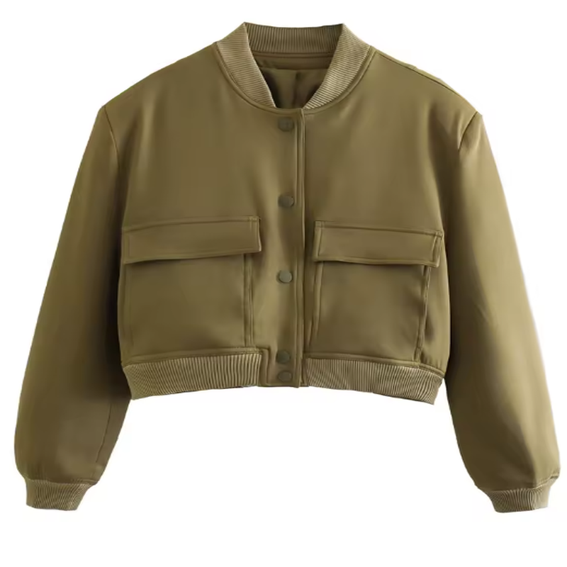 Veste Bomber Femme à Manches Longues – Style Vintage, Casual et Chic, Poches Pratiques, Mode Printemps