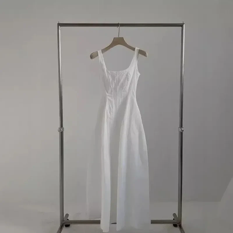 Robe Longue Femme Coréenne – Sans Manches, Taille Cintrée, Style Minimaliste et Élégant