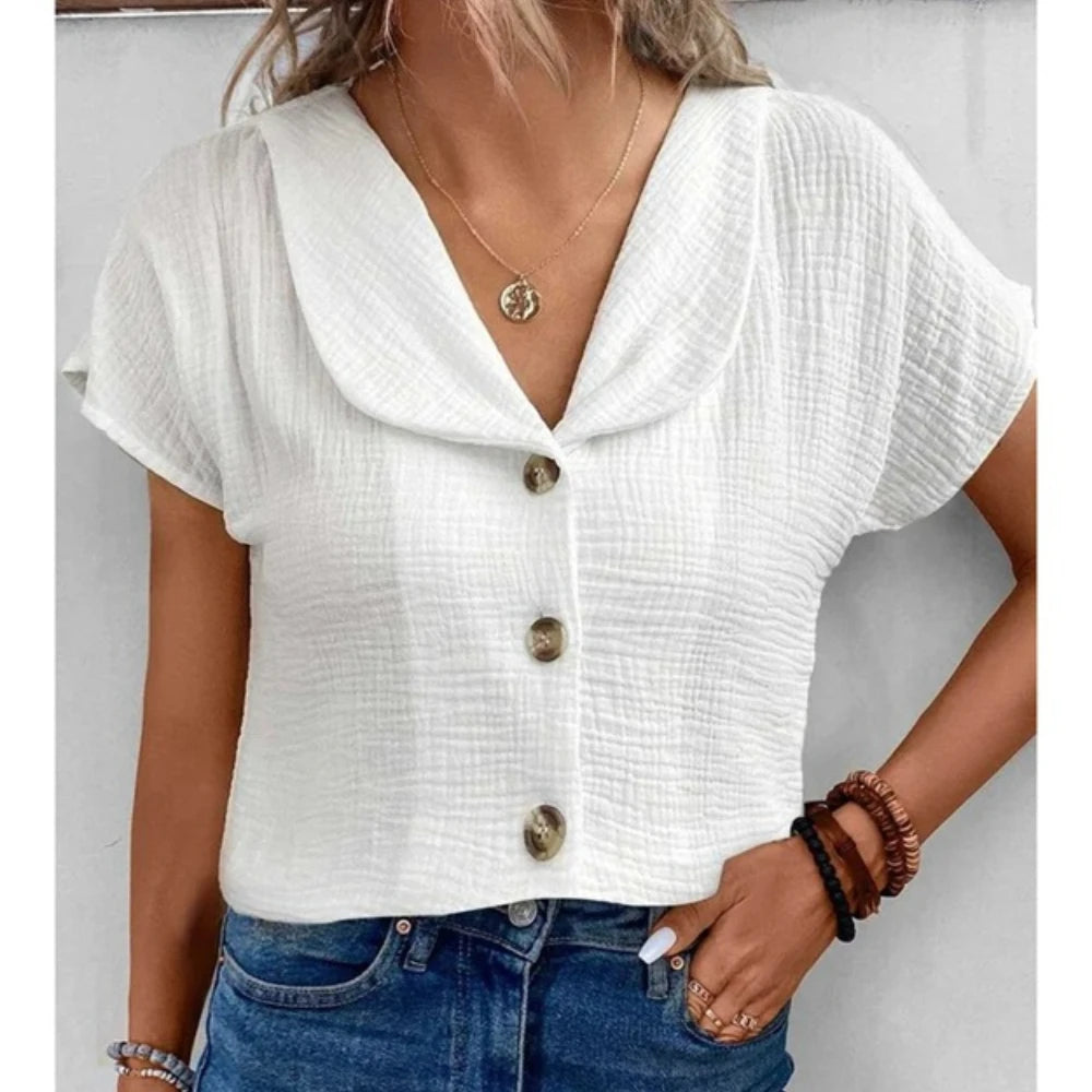Solid Casual Loose Shirts For Women 2025 Summer Vintage Women's Oversized Shirts And Blouses Fashion Elegant Youth Female Tops
