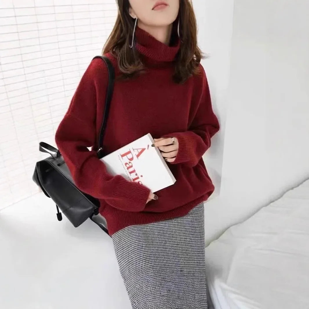 Pull Femme Col Roulé en Cachemire – Maille Premium, Ample et Douillette Automne-Hiver