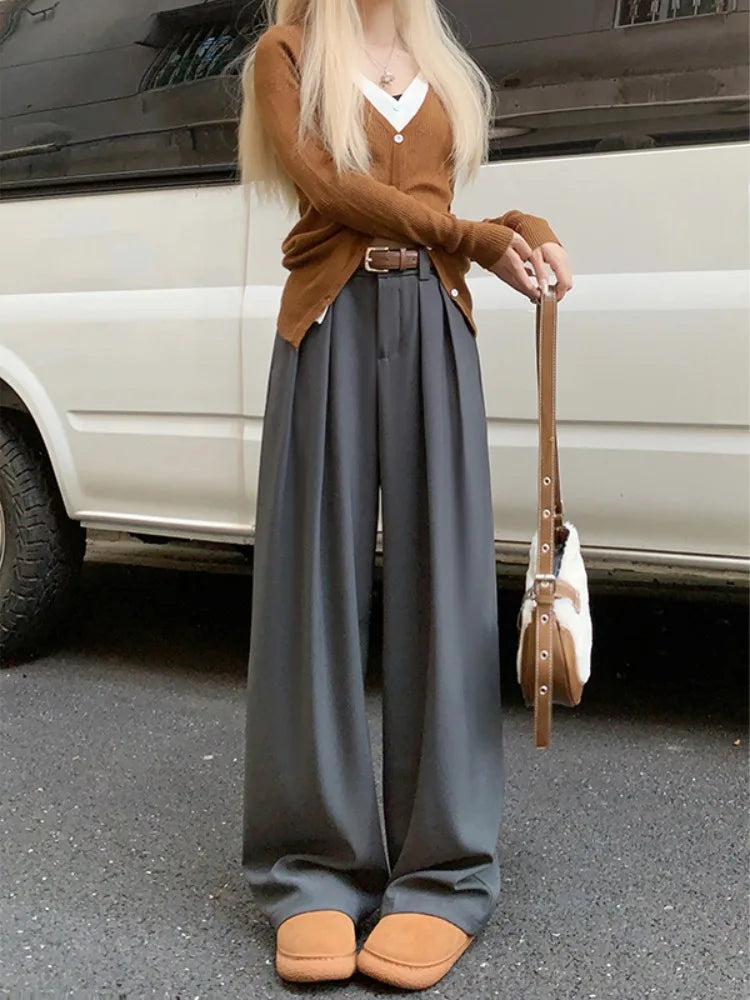 Loose Drapey Wide Leg Suit Pants High Waist Straight Cut Floor Length Casual Trousers Women's Spring Early Season Faion