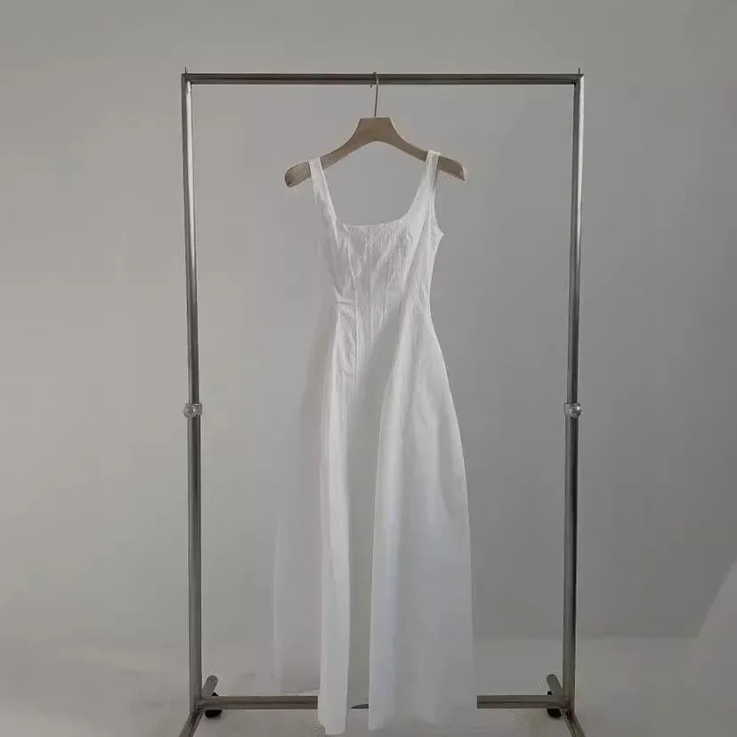 Korean Dongdaemun Summer New Waist-fitted Slimming Dress Tank Dress Women's Elegant Simple Sleeveless Long