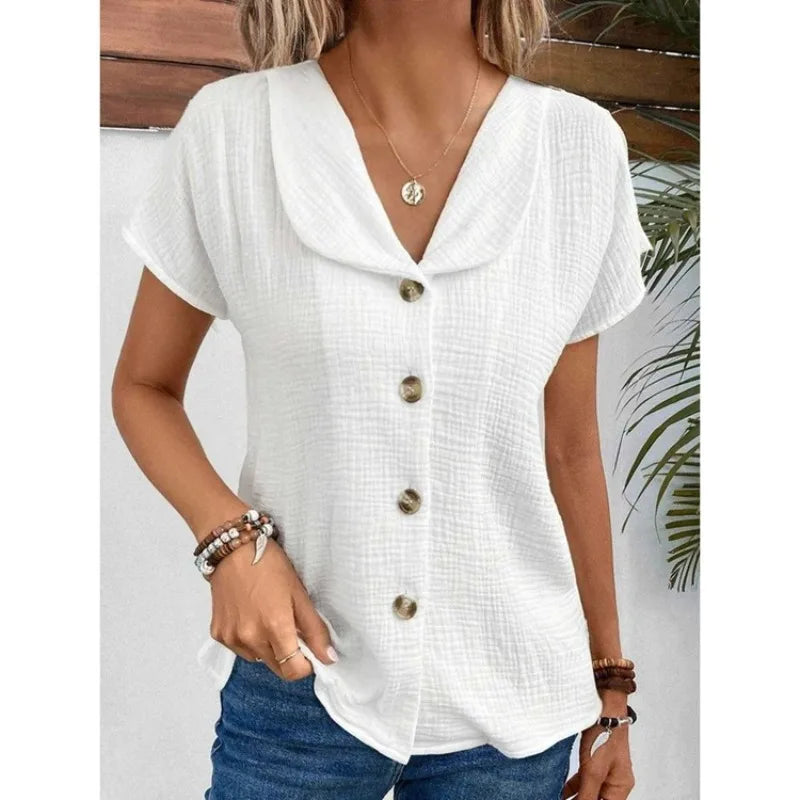 Solid Casual Loose Shirts For Women 2025 Summer Vintage Women's Oversized Shirts And Blouses Fashion Elegant Youth Female Tops