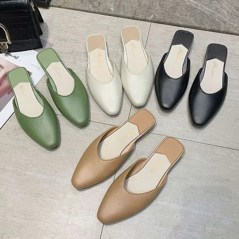 2023 Summer New Style Flat Heel Low Cut One Step Lazy Person Slippers Women's Half Slippers Pointed Toe Popular