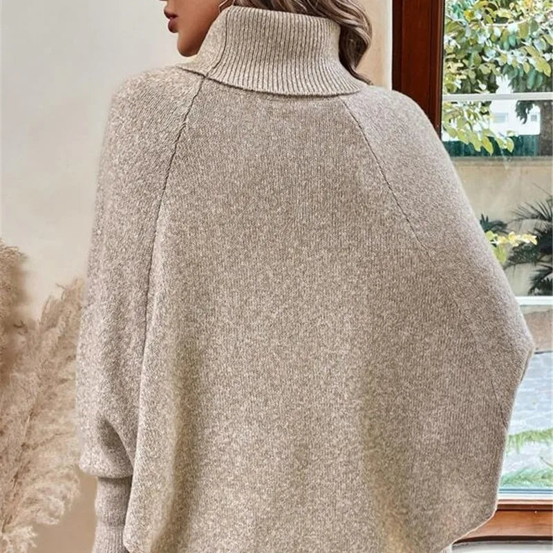 New Autumn Winter Women's Twisted Sweater Turtleneck Button Bat-sleeve Design Sense Streetwear Pullover Women Personality Top