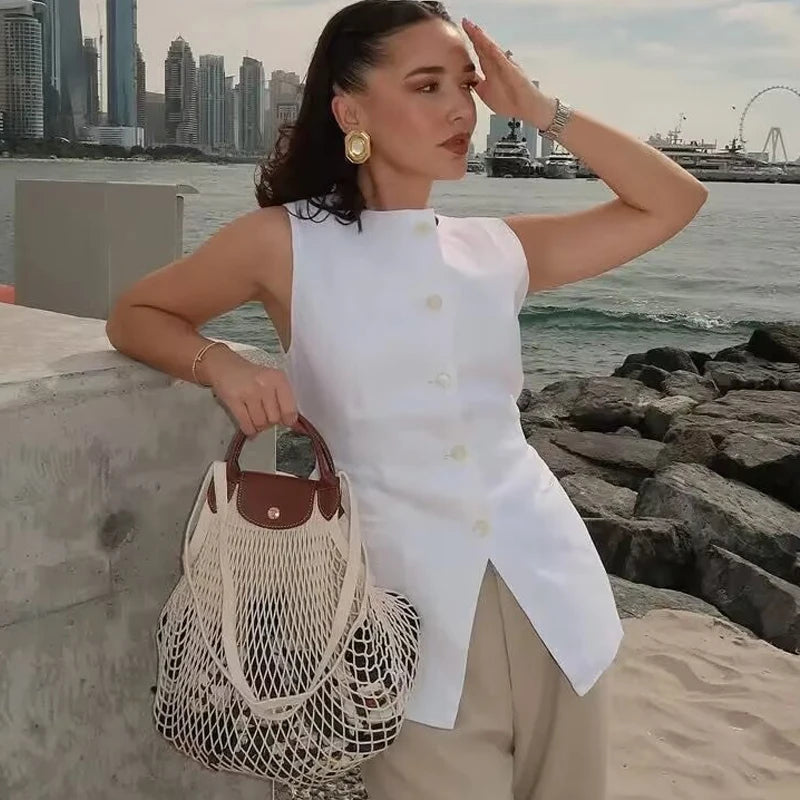 Gilet long pour femme – Élégance décontractée pour le bureau et l'automne