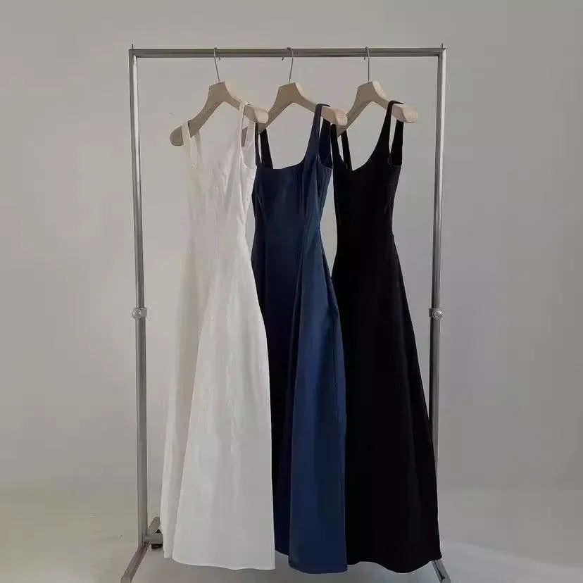 Korean Dongdaemun Summer New Waist-fitted Slimming Dress Tank Dress Women's Elegant Simple Sleeveless Long