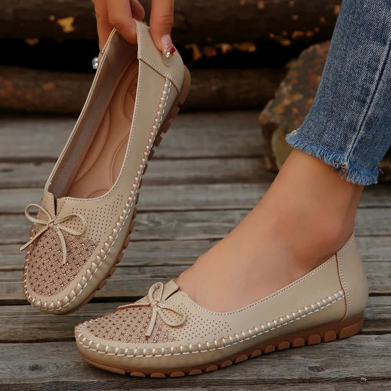 Women's Shoes 2025 New Women's Casual Round Toe Bow-knot Flat Shoes Women Breathable Loafers Slip on Comfort Shallow Shoes 35-43