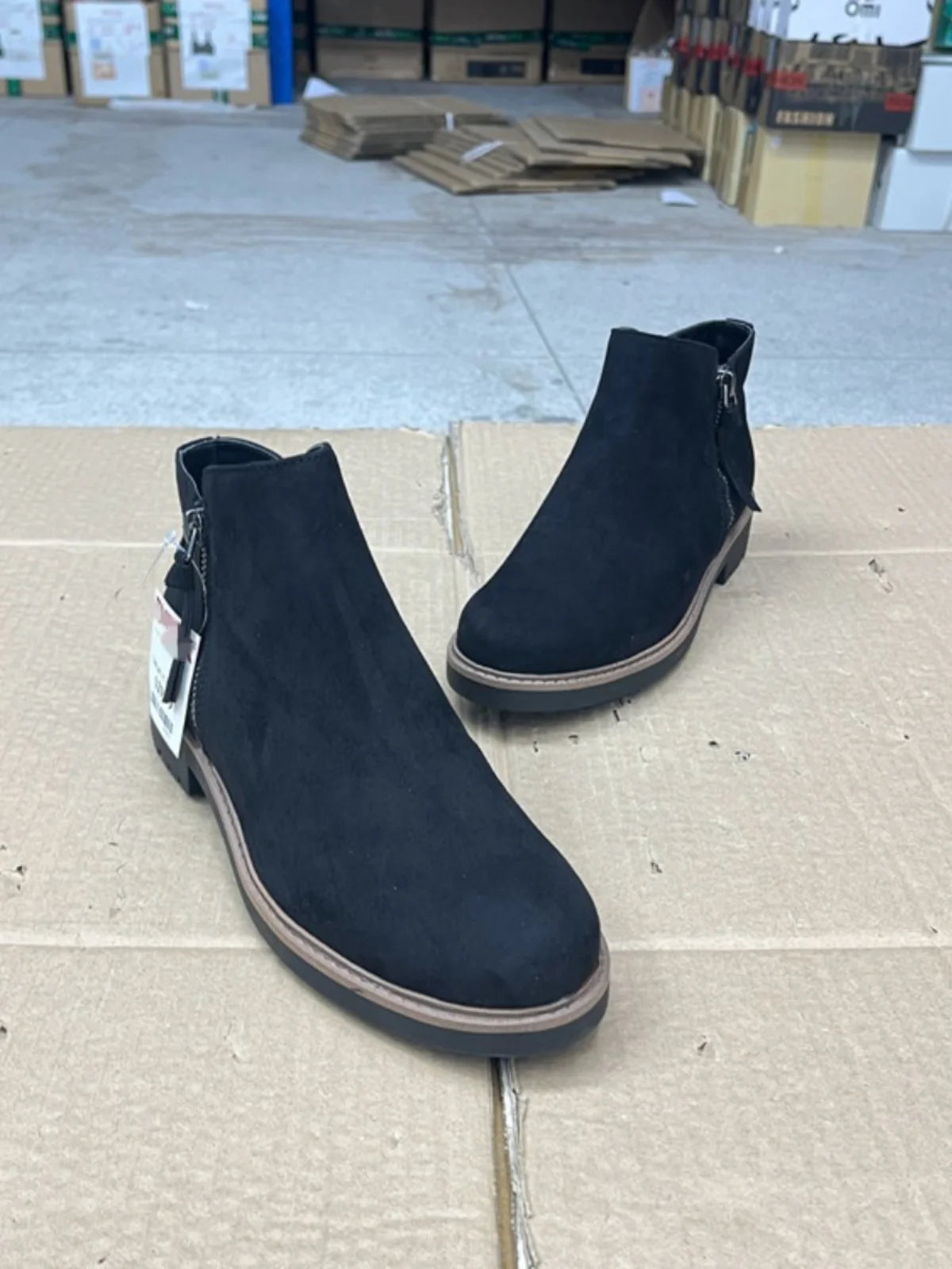 Faionable round Toe Pure Color Thi Bot ort Boots Velvet Surface Double Zipper Ankle Boots Women's oes Faion Boots