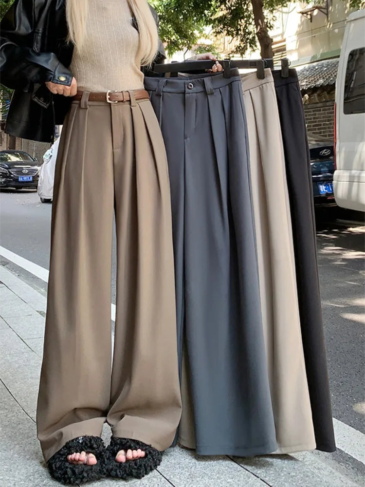 Loose Drapey Wide Leg Suit Pants High Waist Straight Cut Floor Length Casual Trousers Women's Spring Early Season Faion