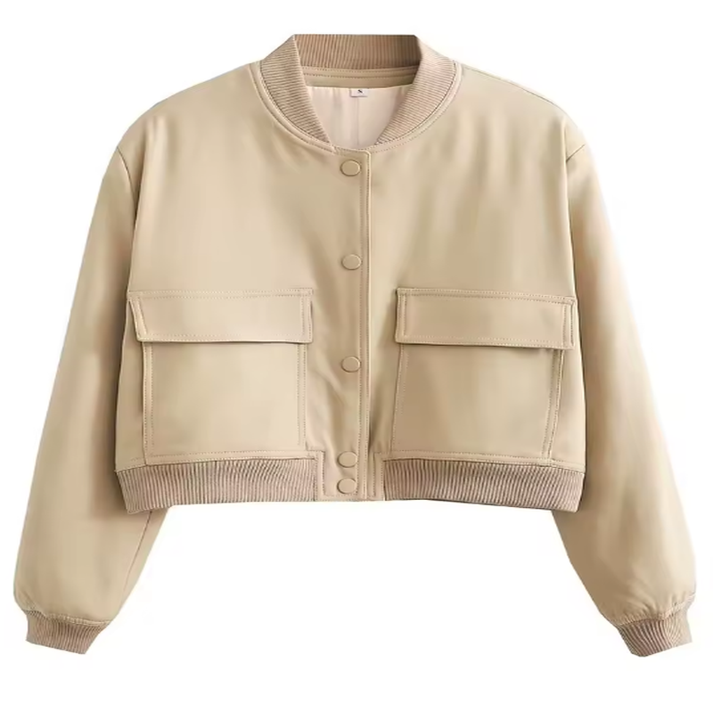 Veste Bomber Femme à Manches Longues – Style Vintage, Casual et Chic, Poches Pratiques, Mode Printemps