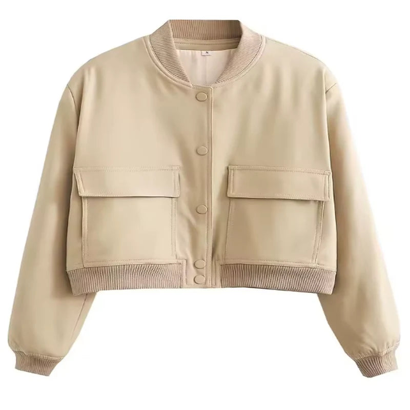 Veste Bomber Femme à Manches Longues – Style Vintage, Casual et Chic, Poches Pratiques, Mode Printemps