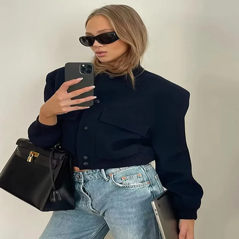 Veste Bomber Femme à Manches Longues – Style Vintage, Casual et Chic, Poches Pratiques, Mode Printemps