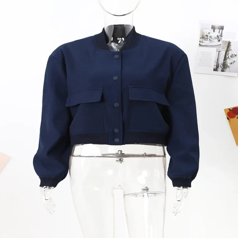 Veste Bomber Femme à Manches Longues – Style Vintage, Casual et Chic, Poches Pratiques, Mode Printemps