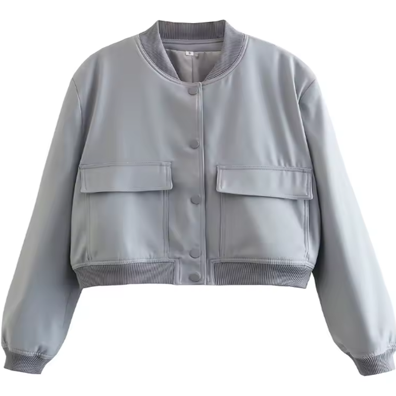 Veste Bomber Femme à Manches Longues – Style Vintage, Casual et Chic, Poches Pratiques, Mode Printemps