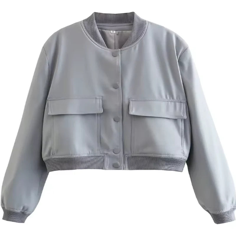 Veste Bomber Femme à Manches Longues – Style Vintage, Casual et Chic, Poches Pratiques, Mode Printemps