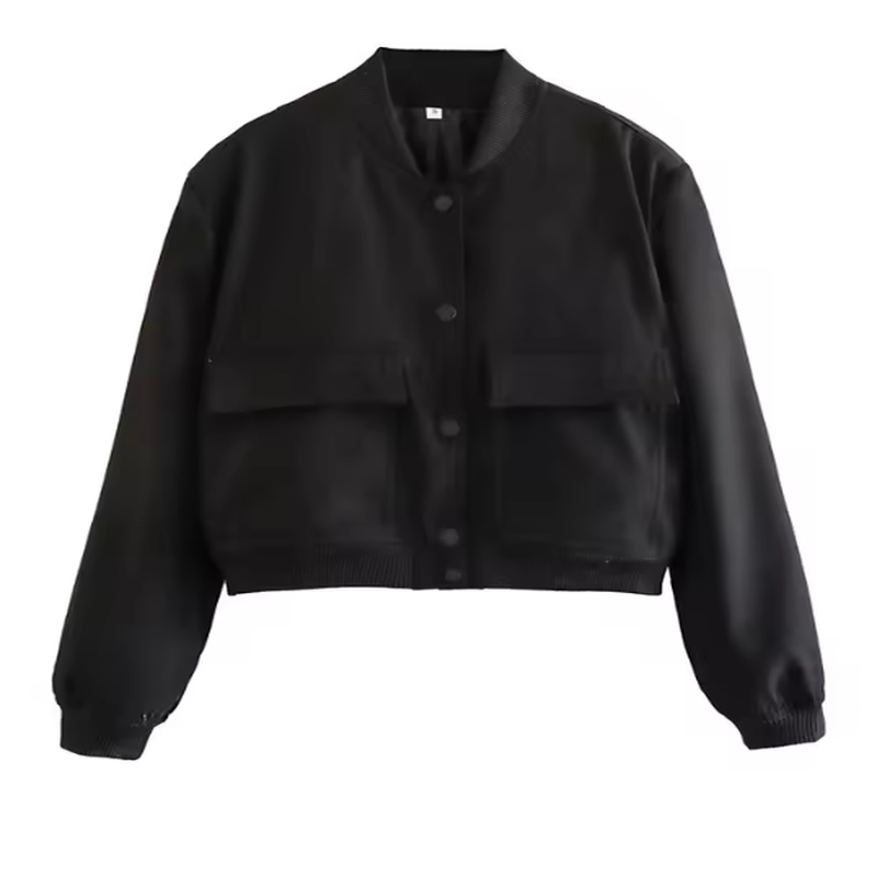 Veste Bomber Femme à Manches Longues – Style Vintage, Casual et Chic, Poches Pratiques, Mode Printemps