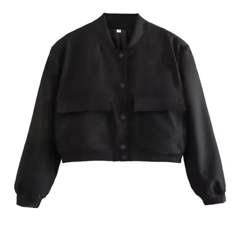 Veste Bomber Femme à Manches Longues – Style Vintage, Casual et Chic, Poches Pratiques, Mode Printemps