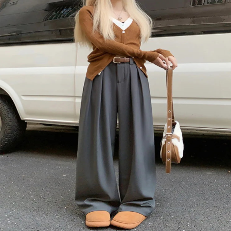 Loose Drapey Wide Leg Suit Pants High Waist Straight Cut Floor Length Casual Trousers Women's Spring Early Season Faion