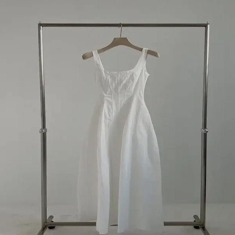 Robe Longue Femme Coréenne – Sans Manches, Taille Cintrée, Style Minimaliste et Élégant